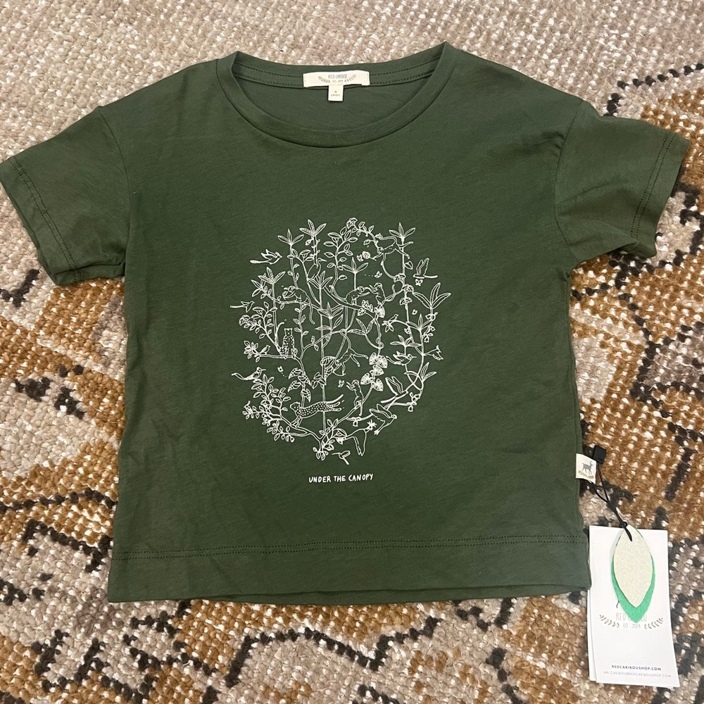 NWT Red Caribou Kids Green T-Shirt “Under the Canopy” - Size 4